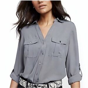 Express Slim Fit Button Down Top